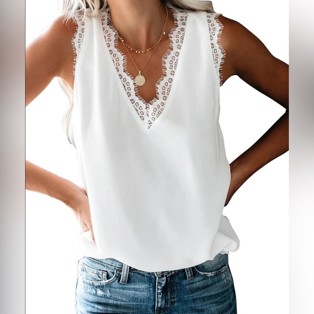 NWOT White Lace Trim Sleeveless Top Amazon Brand